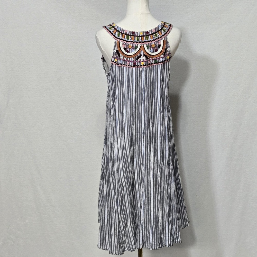 Kyla Seo Dress Womens Small Multicolor Embroidered Boho Stripe Cotton Swing - Picture 4 of 14